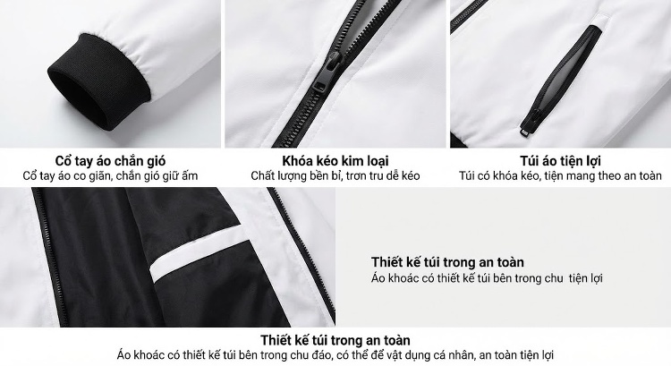 Áo Khoác Phao Nam Cổ Bóng Chày Dày Dặn Giữ Ấm Lông Vũ Trắng Màu Đỏ, Trắng, Xám, Đen... chi tiết 2