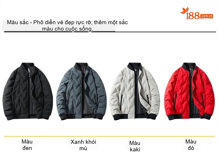Áo Khoác Phao Nam Cổ Bóng Chày Dày Dặn Giữ Ấm Lông Vũ Trắng Màu Đỏ, Trắng, Xám, Đen... chi tiết 6