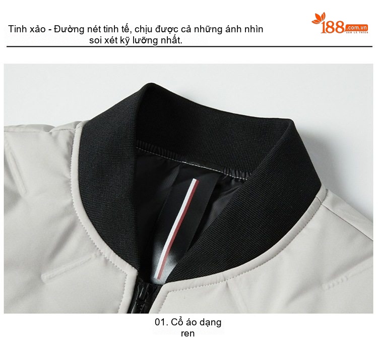 Áo Khoác Phao Nam Cổ Bóng Chày Dày Dặn Giữ Ấm Lông Vũ Trắng Màu Đỏ, Trắng, Xám, Đen... chi tiết 16