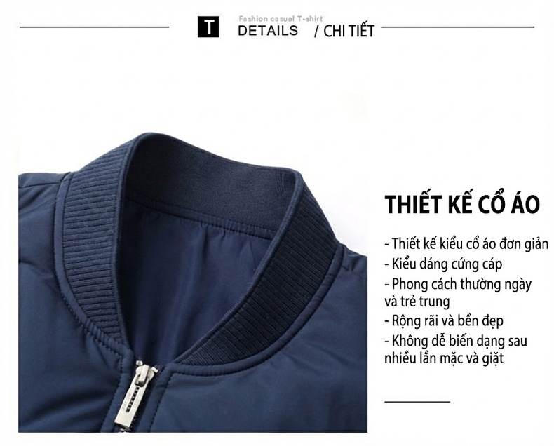 Áo Khoác Phao Nam Cổ Bóng Chày Ngắn Tay Giữ Ấm Màu Xám, Trắng, Đen, Xanh Navy... chi tiết 6