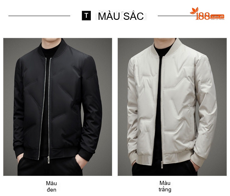 Áo Khoác Phao Nam Cổ Bóng Chày Ngắn Tay Giữ Ấm Màu Xám, Trắng, Đen, Xanh Navy... chi tiết 10
