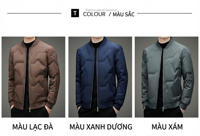 Áo Khoác Phao Nam Cổ Bóng Chày Ngắn Tay Giữ Ấm Màu Xám, Trắng, Đen, Xanh Navy... chi tiết 11