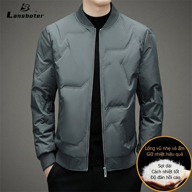 Áo Khoác Phao Nam Cổ Bóng Chày Ngắn Tay Giữ Ấm Màu Xám, Trắng, Đen, Xanh Navy...