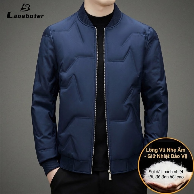 Áo Khoác Phao Nam Cổ Bóng Chày Ngắn Tay Giữ Ấm Màu Xám, Trắng, Đen, Xanh Navy...
