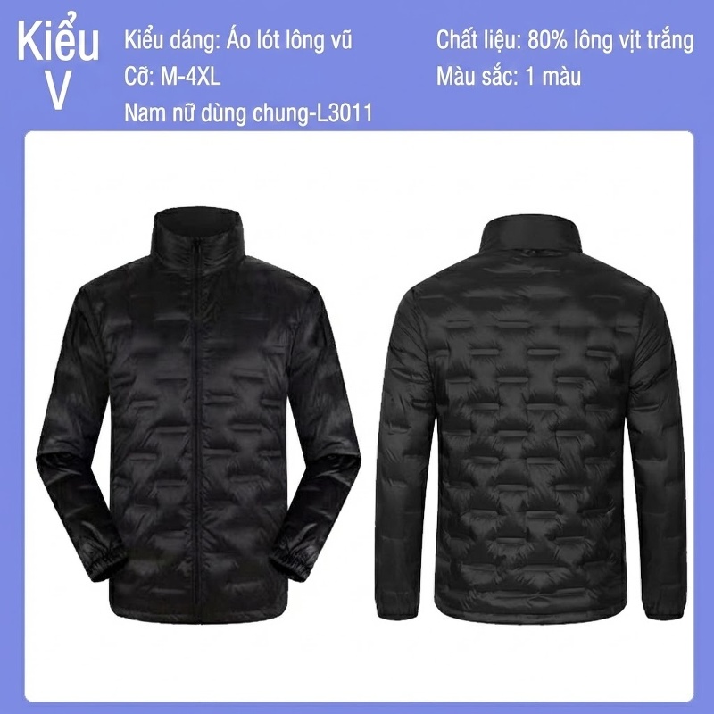 Áo Khoác Phao Nam Cổ Đứng Chần Ô Vuông Lót Lông Vũ 90% Trắng Mỏng Nhẹ Giữ Ấm Màu Đen, Xám chi tiết 12