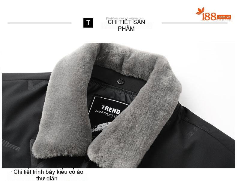Áo Khoác Phao Nam Cổ Lông Cừu Có Thể Tháo Rời Giữ Ấm Màu Xám, Đen, Xanh Đen chi tiết 25