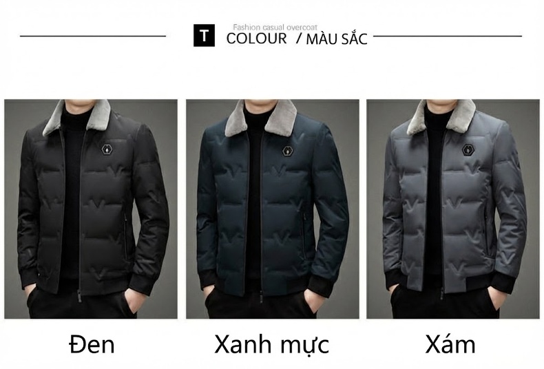 Áo Khoác Phao Nam Cổ Lông Cừu Có Thể Tháo Rời Giữ Ấm Màu Xám, Đen, Xanh Đen chi tiết 9