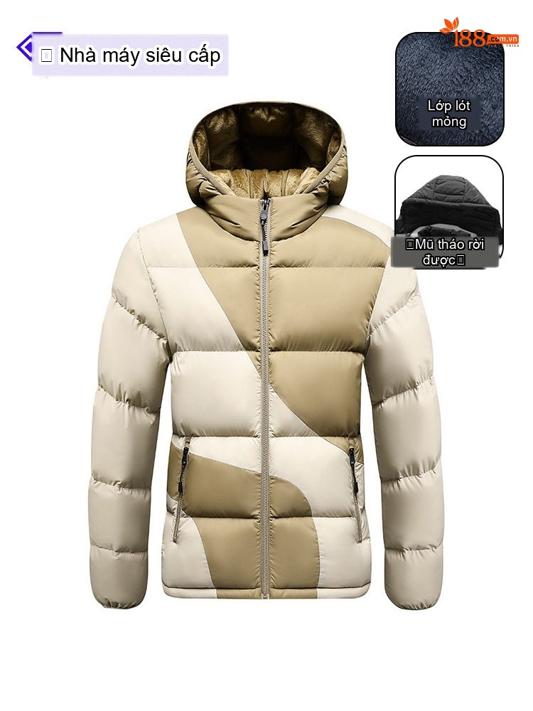 Áo Khoác Phao Nam Cotton Dáng Ngắn Graphene Chống Gió Màu Xanh Navy, Xám, Đen, Be...