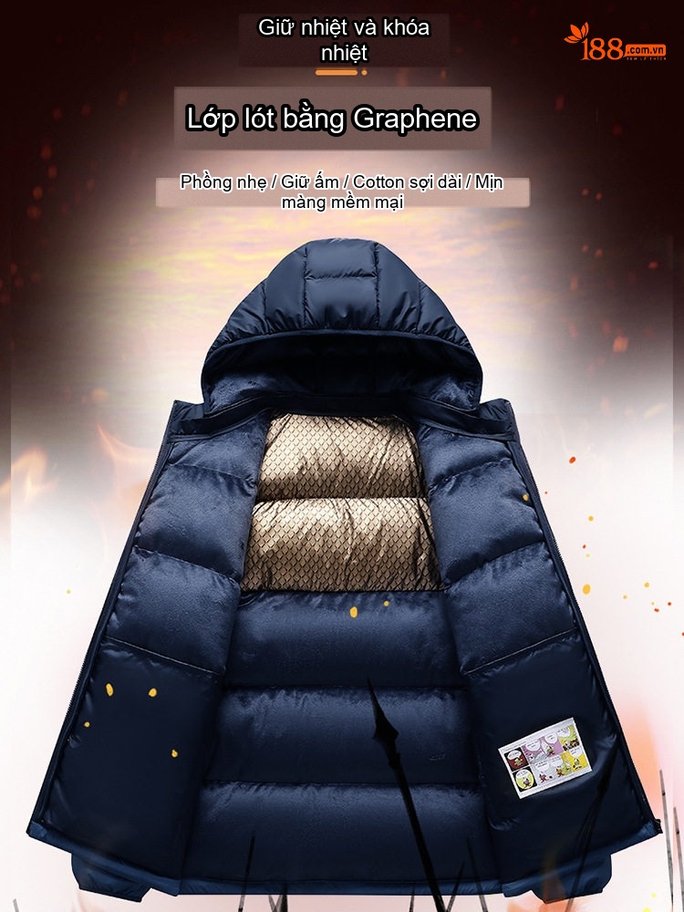 Áo Khoác Phao Nam Cotton Dáng Ngắn Graphene Chống Gió Màu Xanh Navy, Xám, Đen, Be...