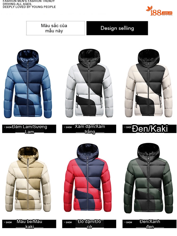 Áo Khoác Phao Nam Cotton Dáng Ngắn Graphene Chống Gió Màu Xanh Navy, Xám, Đen, Be...