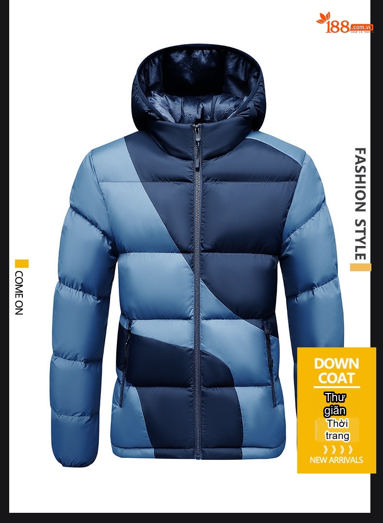 Áo Khoác Phao Nam Cotton Dáng Ngắn Graphene Chống Gió Màu Xanh Navy, Xám, Đen, Be... chi tiết 2