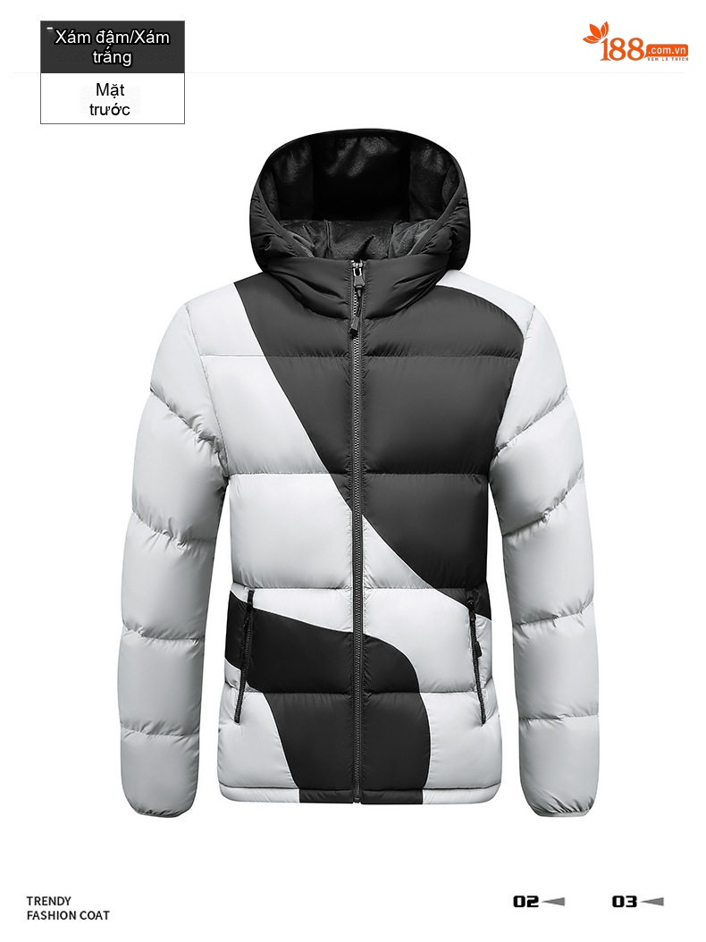 Áo Khoác Phao Nam Cotton Dáng Ngắn Graphene Chống Gió Màu Xanh Navy, Xám, Đen, Be... chi tiết 10