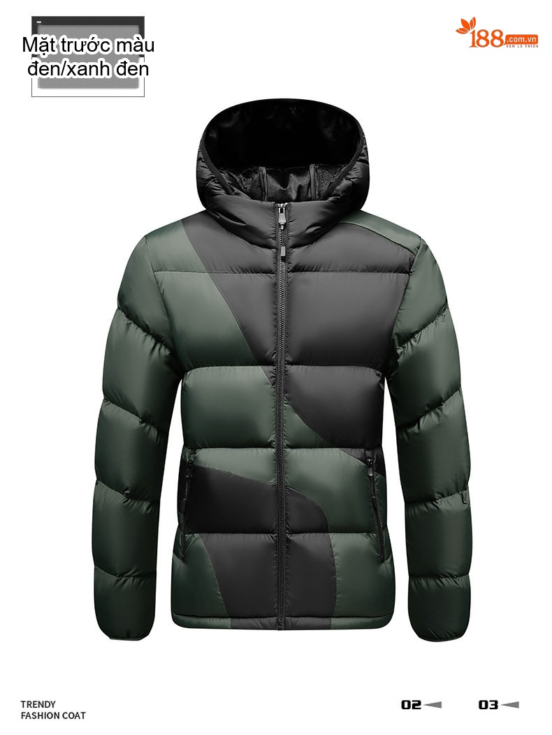 Áo Khoác Phao Nam Cotton Dáng Ngắn Graphene Chống Gió Màu Xanh Navy, Xám, Đen, Be... chi tiết 14