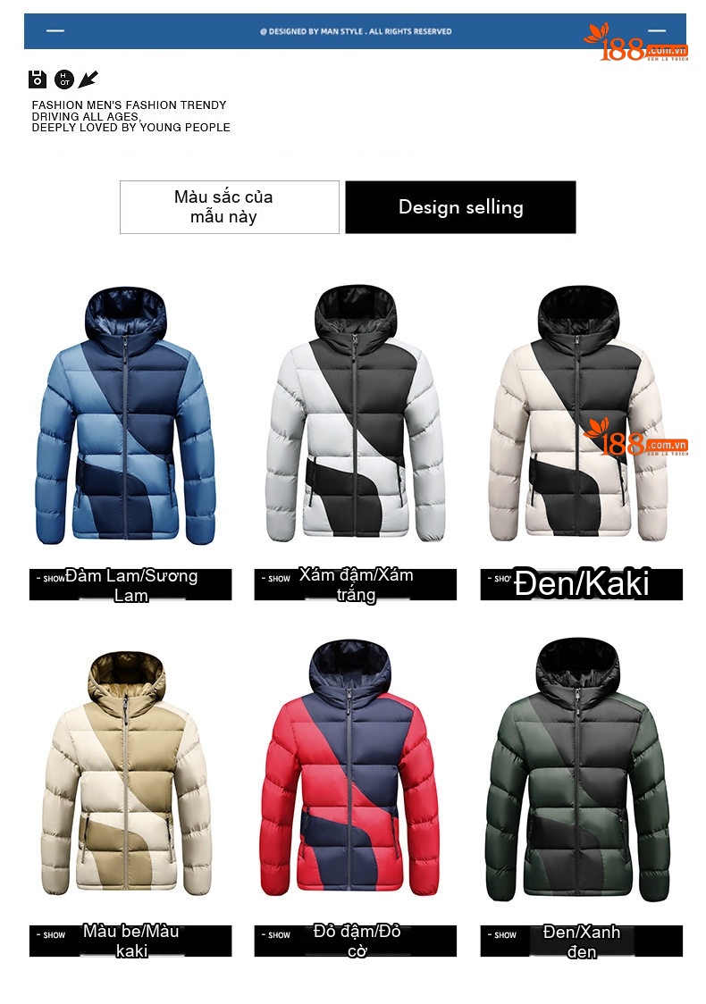 Áo Khoác Phao Nam Cotton Dáng Ngắn Graphene Chống Gió Màu Xanh Navy, Xám, Đen, Be... chi tiết 8