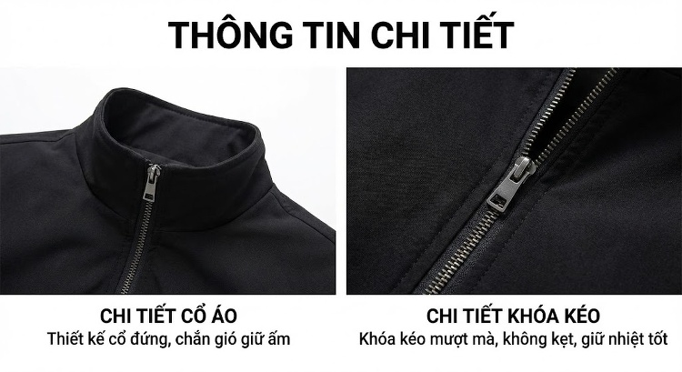 Áo Khoác Phao Nam Cotton Dáng Rộng Có Mũ Trùm Đầu Màu Đen, Xám, Trắng chi tiết 21