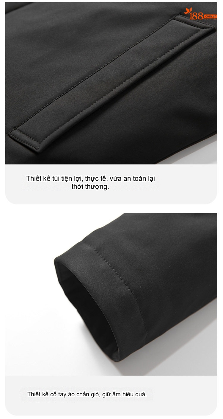 Áo Khoác Phao Nam Cotton Dáng Rộng Có Mũ Trùm Đầu Màu Đen, Xám, Trắng chi tiết 22