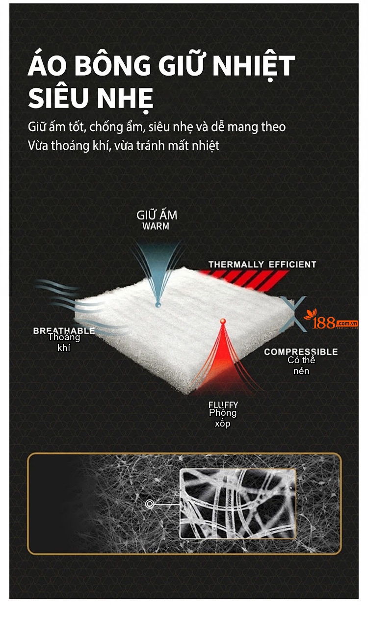 Áo Khoác Phao Nam Cotton Dáng Rộng Có Mũ Trùm Đầu Màu Đen, Xám, Trắng chi tiết 3