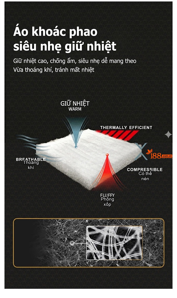 Áo Khoác Phao Nam Cotton Dáng Rộng Có Mũ Trùm Đầu Màu Đen, Xanh Rêu, Xám chi tiết 4