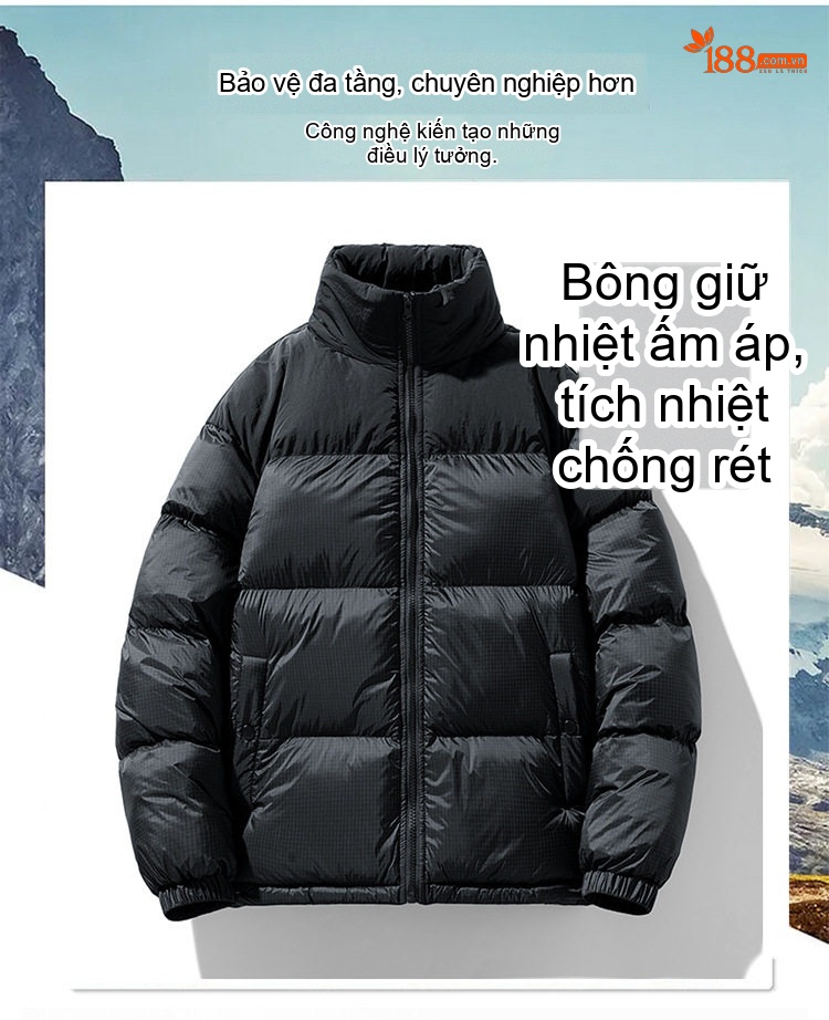 Áo Khoác Phao Nam Cotton Dày Dặn Có Mũ Trùm Đầu Phong Cách Casual Màu Be, Đen chi tiết 3