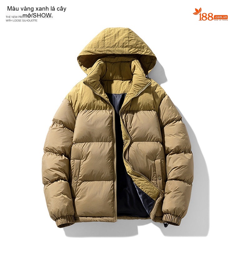 Áo Khoác Phao Nam Cotton Dày Dặn Có Mũ Trùm Đầu Phong Cách Casual Màu Be, Đen chi tiết 7