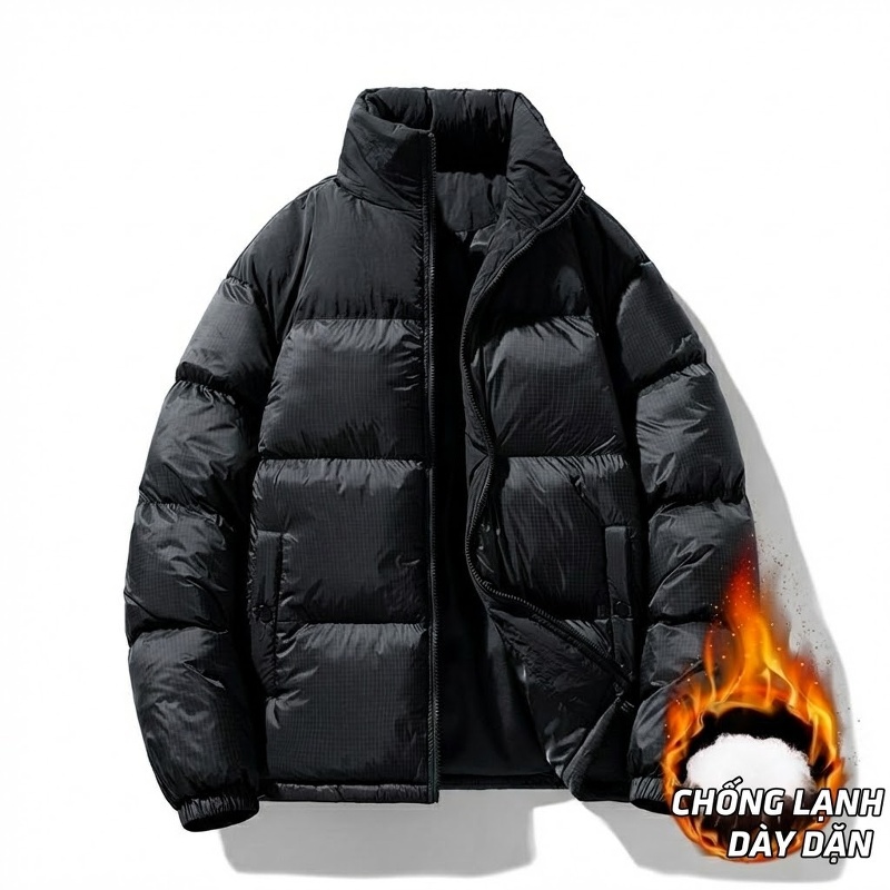 Áo Khoác Phao Nam Cotton Dày Dặn Có Mũ Trùm Đầu Phong Cách Casual Màu Be, Đen