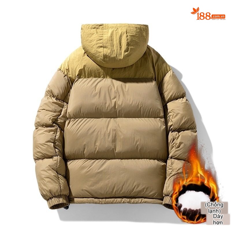 Áo Khoác Phao Nam Cotton Dày Dặn Có Mũ Trùm Đầu Phong Cách Casual Màu Be, Đen
