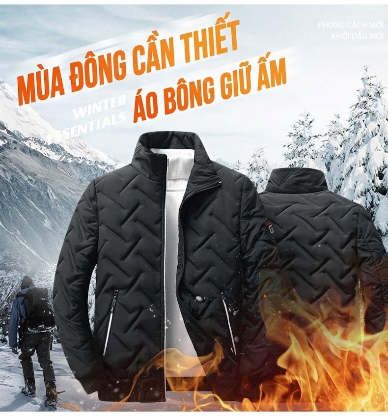 Áo Khoác Phao Nam Cotton Mỏng Nhẹ Giữ Ấm Cổ Trụ Màu Đen, Trắng, Xám, Xanh... chi tiết 1