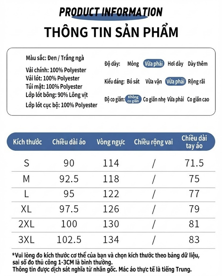 Áo Khoác Phao Nam Dáng Dài Có Mũ 90% Lông Vịt Trắng Màu Đen, Trắng chi tiết 6
