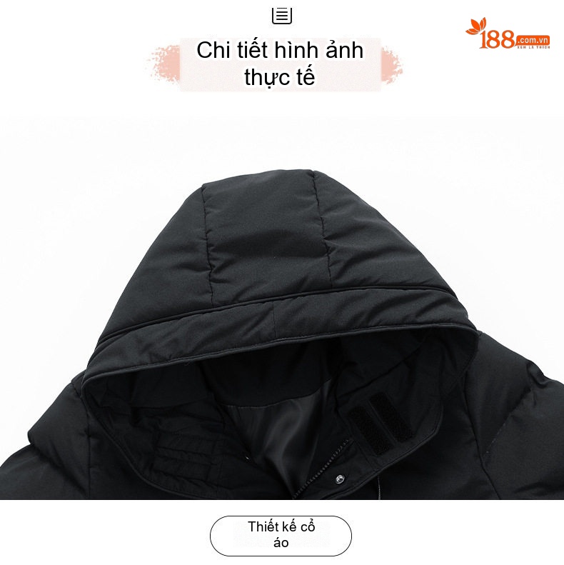 Áo Khoác Phao Nam Dáng Dài Có Mũ Trùm Đầu Giữ Ấm Chống Gió chi tiết 16