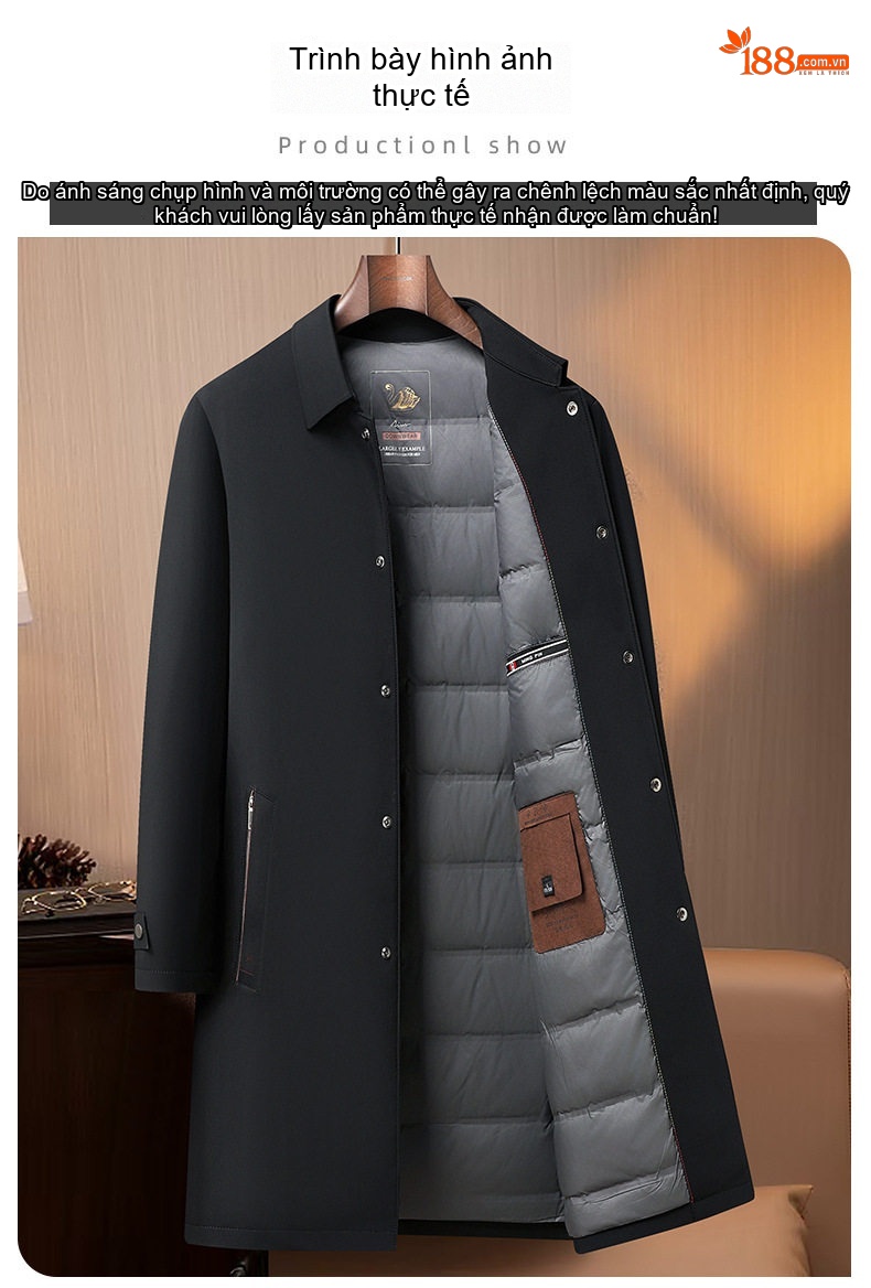 Áo Khoác Phao Nam Dáng Dài Lông Vũ Vịt Trắng Tiêu Chuẩn 90, Phong Cách Business Casual Màu Đen, Xanh Navy chi tiết 16