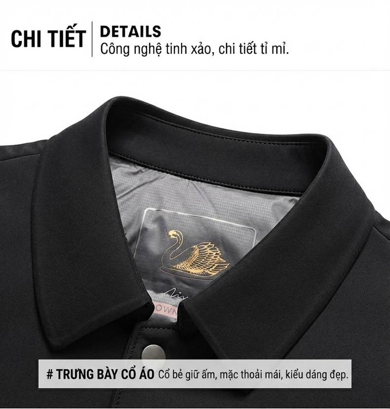 Áo Khoác Phao Nam Dáng Dài Lông Vũ Vịt Trắng Tiêu Chuẩn 90, Phong Cách Business Casual Màu Đen, Xanh Navy chi tiết 21