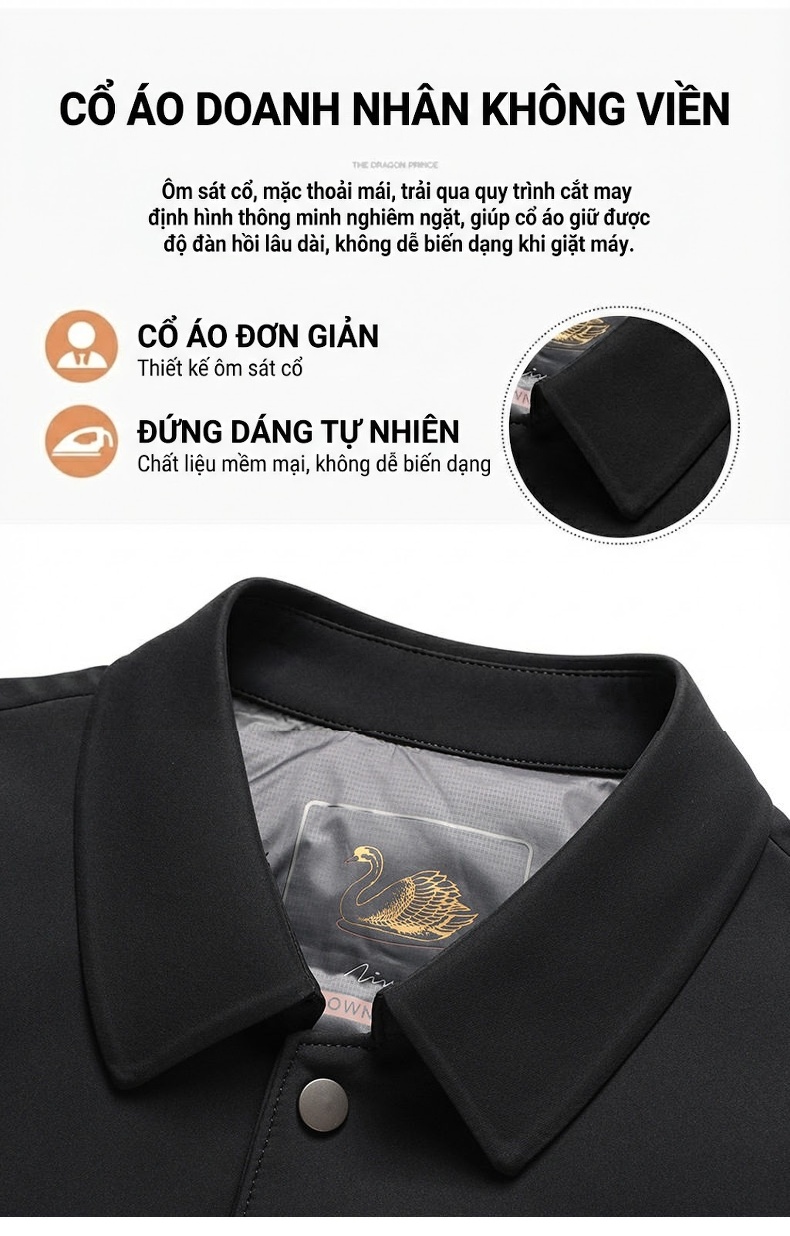 Áo Khoác Phao Nam Dáng Dài Lông Vũ Vịt Trắng Tiêu Chuẩn 90, Phong Cách Business Casual Màu Đen, Xanh Navy chi tiết 10