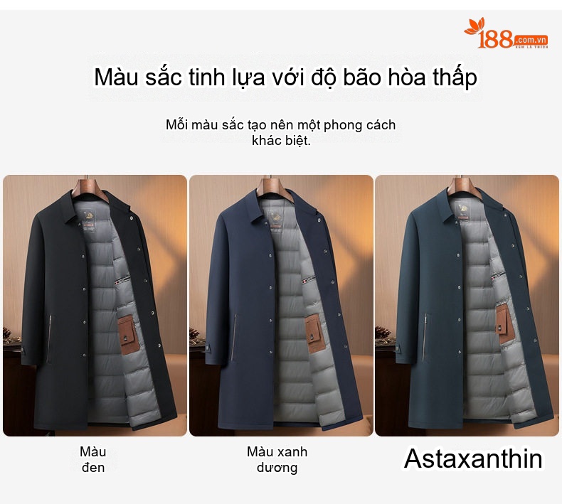 Áo Khoác Phao Nam Dáng Dài Lông Vũ Vịt Trắng Tiêu Chuẩn 90, Phong Cách Business Casual Màu Đen, Xanh Navy chi tiết 12