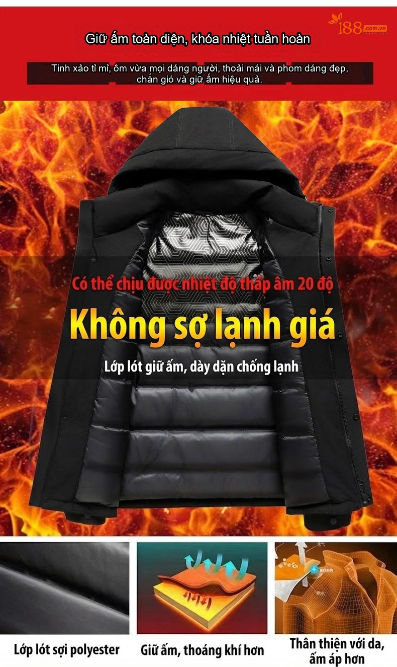 Áo Khoác Phao Nam Dáng Ngắn Có Mũ Lông Vũ Ấm Áp Chống Gió chi tiết 8