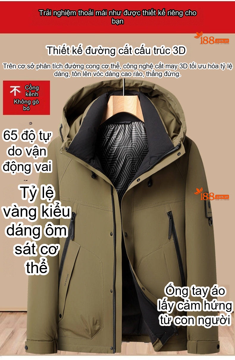 Áo Khoác Phao Nam Dáng Ngắn Có Mũ Lông Vũ Ấm Áp Chống Gió chi tiết 9