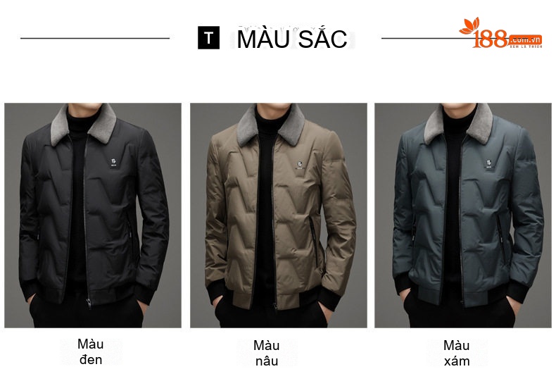 Áo Khoác Phao Nam Lông Vũ Cổ Lông Cừu Có Thể Tháo Rời Giữ Ấm Màu Đen, Nâu, Xám chi tiết 12