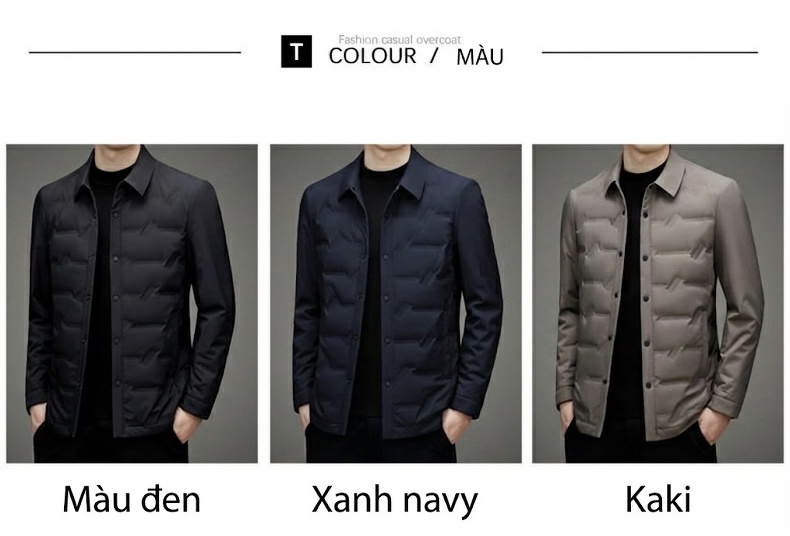 Áo Khoác Phao Nam Lông Vũ Mỏng Nhẹ Cổ Bẻ Màu Xám, Xanh Navy, Đen chi tiết 10