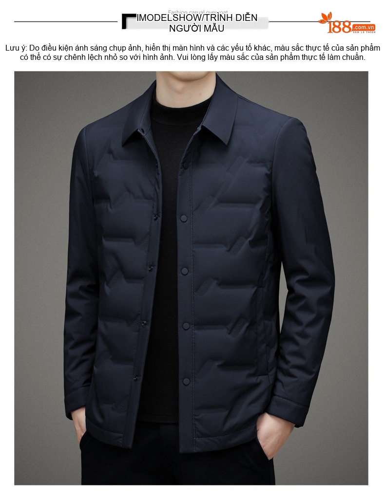 Áo Khoác Phao Nam Lông Vũ Mỏng Nhẹ Cổ Bẻ Màu Xám, Xanh Navy, Đen chi tiết 16