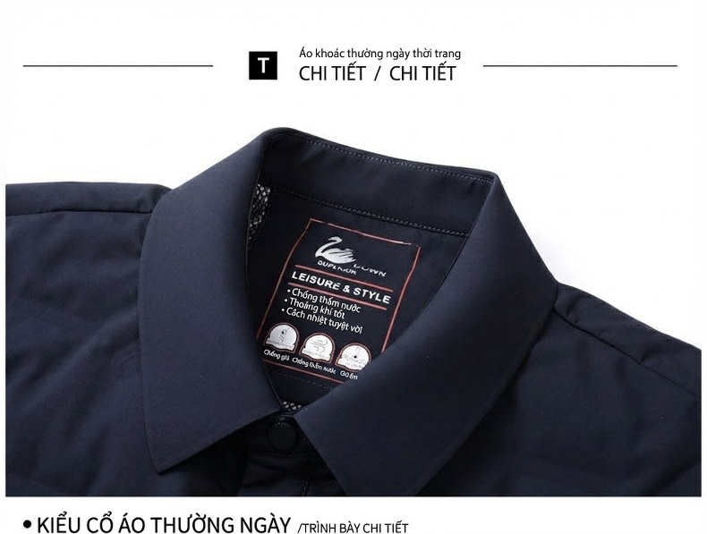 Áo Khoác Phao Nam Lông Vũ Mỏng Nhẹ Cổ Bẻ Màu Xám, Xanh Navy, Đen chi tiết 26