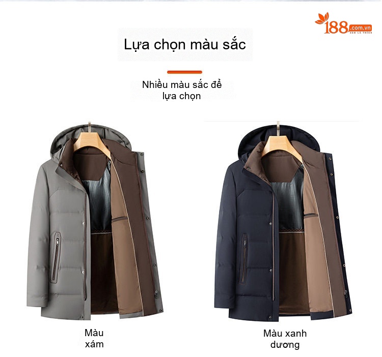 Áo Khoác Phao Nam Lông Vũ Vịt Trắng Dày Dặn Có Mũ Trùm Đầu Màu Xanh Navy, Xám chi tiết 10