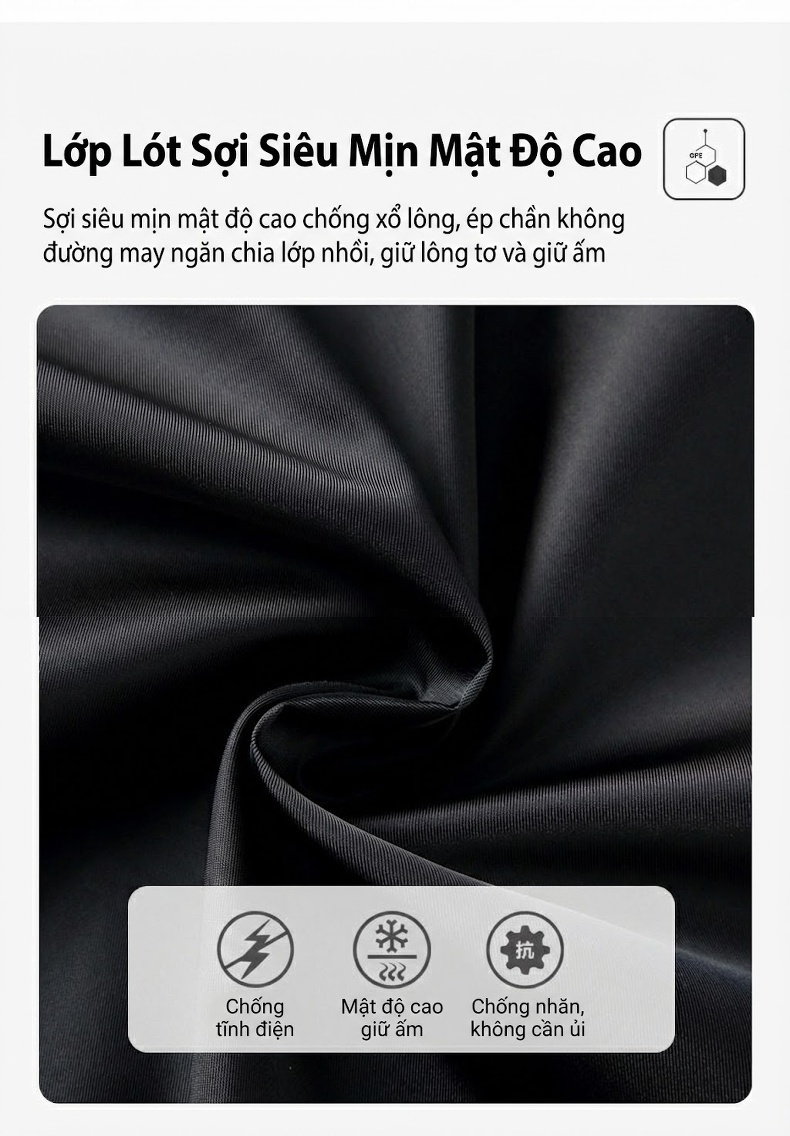 Áo Khoác Phao Nam Lót Lông Cừu Cổ Bẻ Chống Gió Giữ Ấm Chống Thấm Nước Màu Đen chi tiết 12