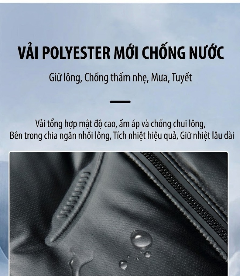 Áo Khoác Phao Nam Lót Lông Cừu Cổ Bẻ Chống Gió Giữ Ấm Chống Thấm Nước Màu Đen chi tiết 4