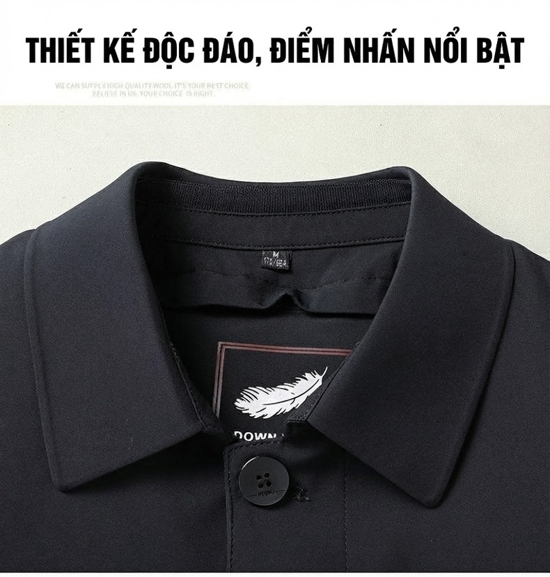 Áo Khoác Phao Nam Lót Lông Vũ Dày Dặn Ấm Áp Phong Cách Doanh Nhân Màu Xanh Đen chi tiết 5