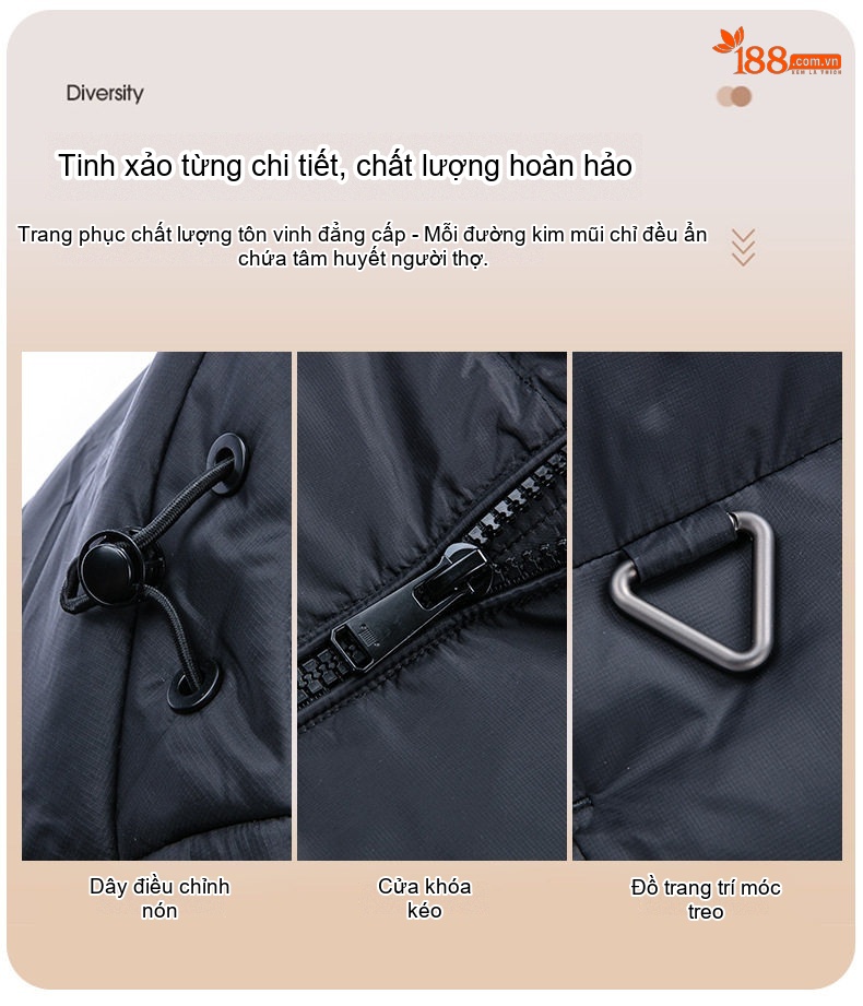 Áo Khoác Phao Nam Mũ Trùm Đầu Lông Vịt Trắng 90% Giữ Ấm Chống Gió chi tiết 2