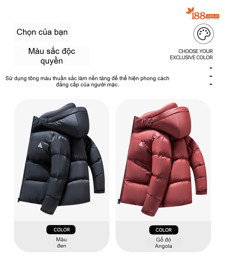 Áo Khoác Phao Nam Mũ Trùm Đầu Lông Vịt Trắng 90% Giữ Ấm Chống Gió chi tiết 11
