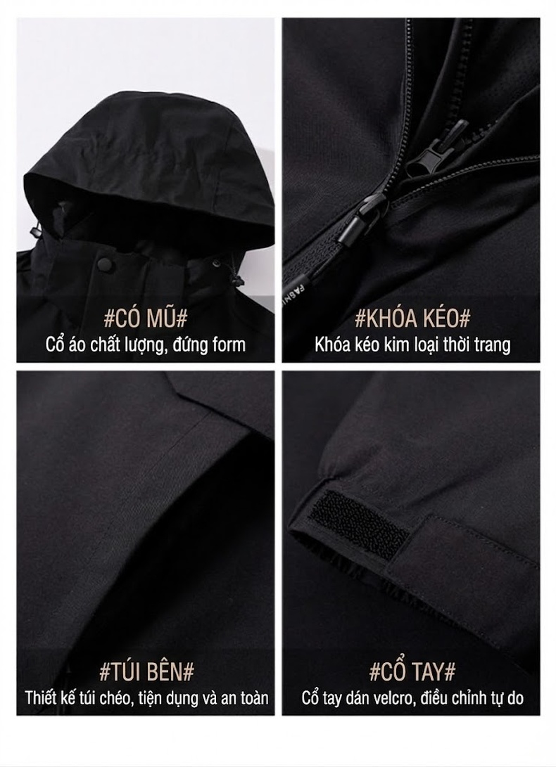 Áo Khoác Phao 3in1 Lót Lông Cừu Non Chống Thấm Chống Gió chi tiết 5