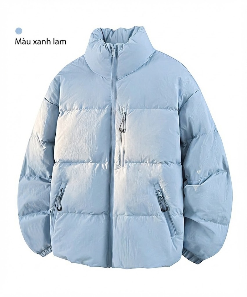 Áo Khoác Phao Nam Nữ 90% Lông Nhung Vịt Trắng Dáng Rộng Cổ Đứng Màu Xanh, Trắng, Đen chi tiết 19