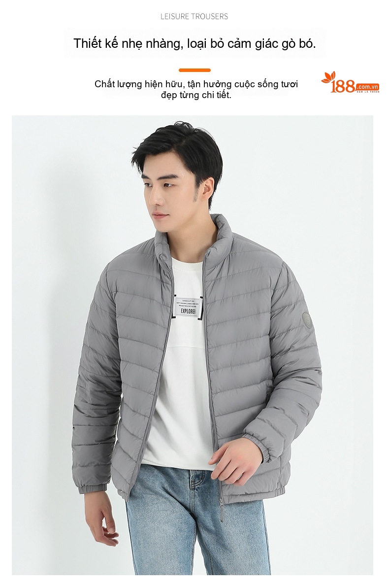 Áo Khoác Phao Nam/Nữ Cổ Trụ Dáng Ôm Ngắn Nhẹ Áo Khoác Lông Vũ Trắng Giữ Ấm Thời Trang Màu Đen, Xanh Navy, Xám... chi tiết 7