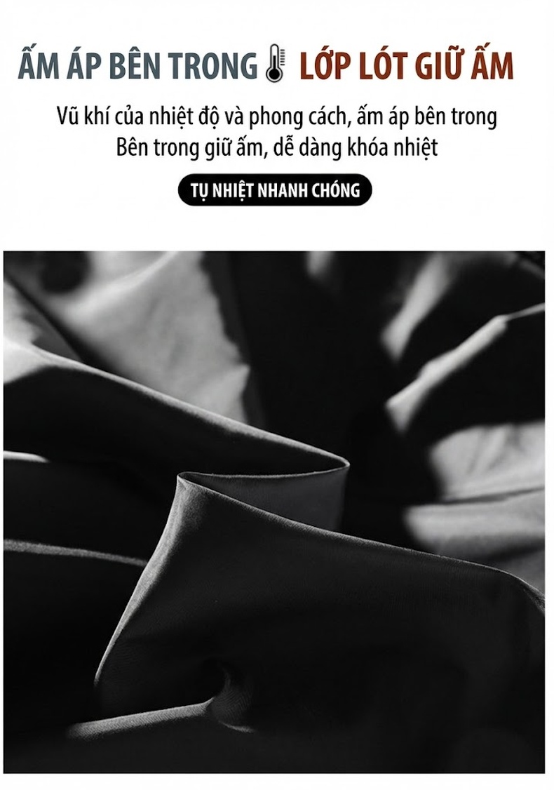 Áo Khoác Phao Nam Nữ Cotton Dáng Rộng Cổ Đứng Dày Dặn Màu Kem, Đen, Nâu, Xám... chi tiết 7
