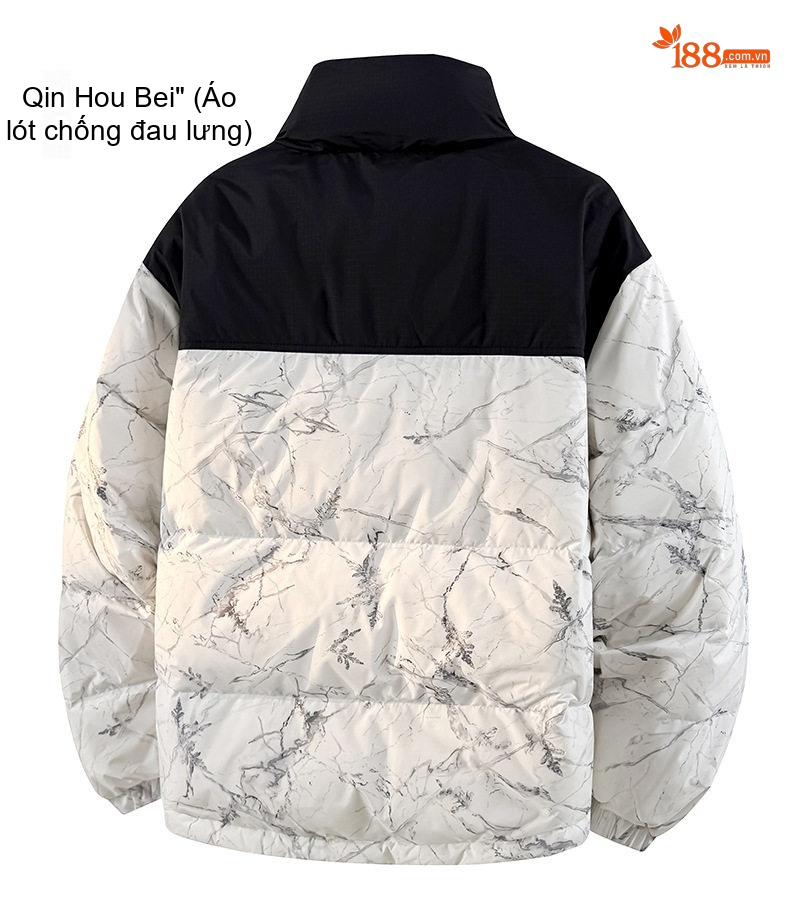 Áo Khoác Phao Nam Nữ Lông Vũ Trắng 90% Dáng Rộng Bo Chun Cổ Đứng Phối Màu Đen, Trắng Vân Đá, Xám chi tiết 18